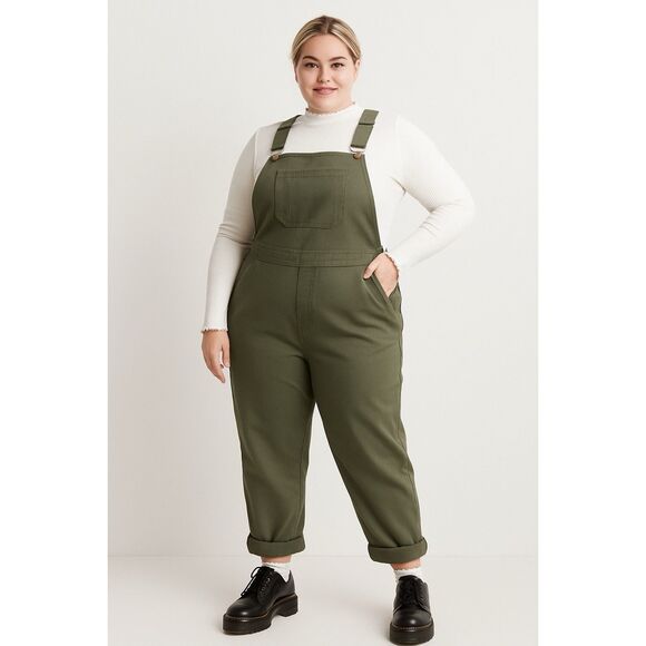 New Dickies Bib Overalls Plus Size 22 Olive Green Relaxed Women's Wide Leg NWT - Picture 1 of 12